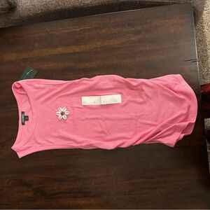 Pink Sleeveless ruched side tank Top with Flower Accent made with shells